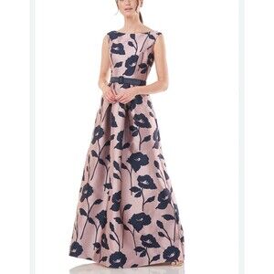 Kay Unger Austin Bateau Neck Floral Jacquard Ball Gown Dress Sz 8 New (No Belt)